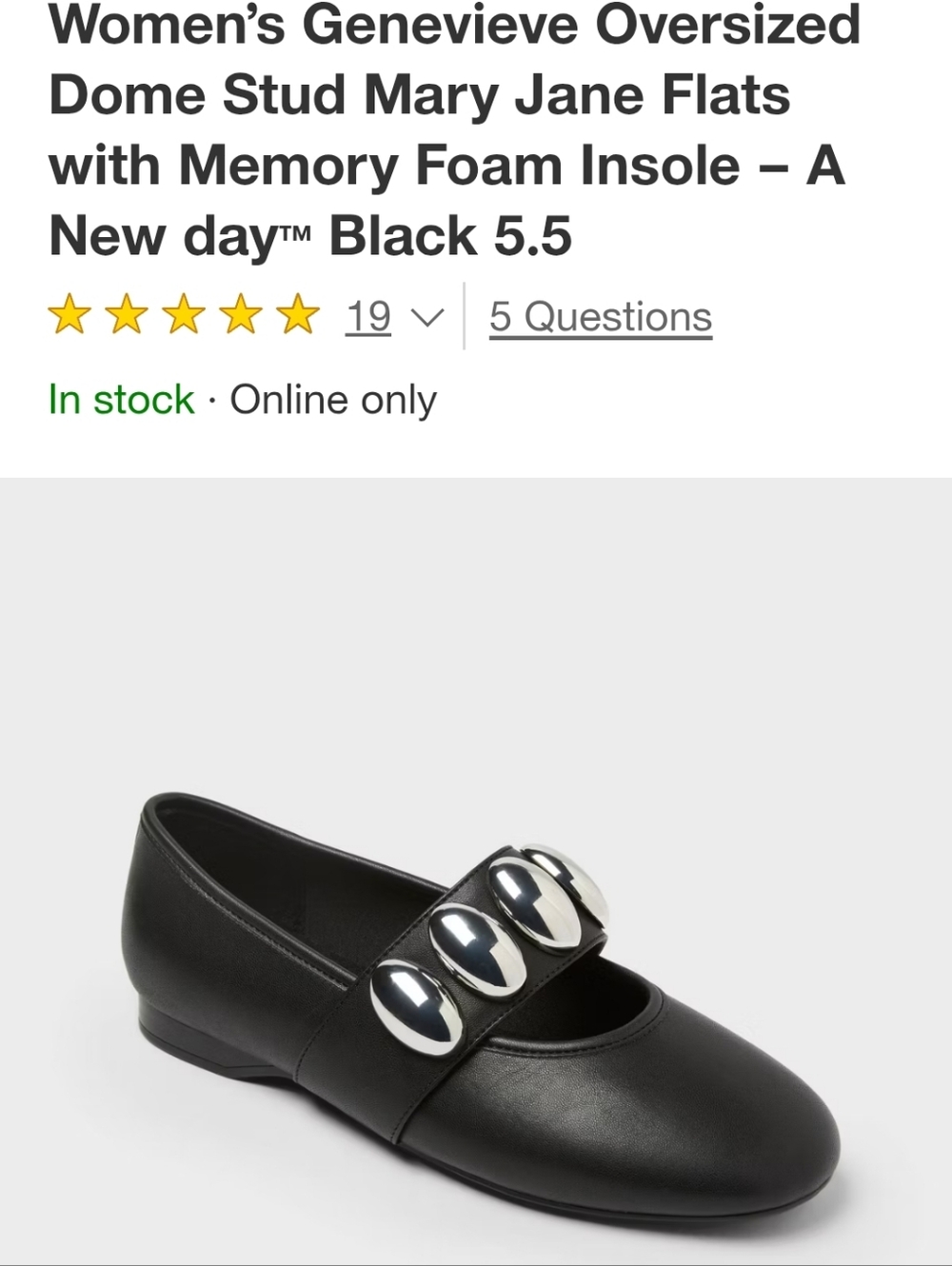 a new day Black Genevieve Dome-Stud Mary Jane Flats